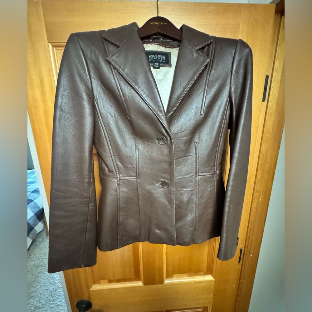 Wilsons Leather Women's Dark Brown Faux Leather Blazer Jacket